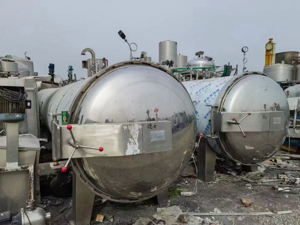 转让二手单层杀菌锅 一套10立方四拖一预喷式杀菌锅-1