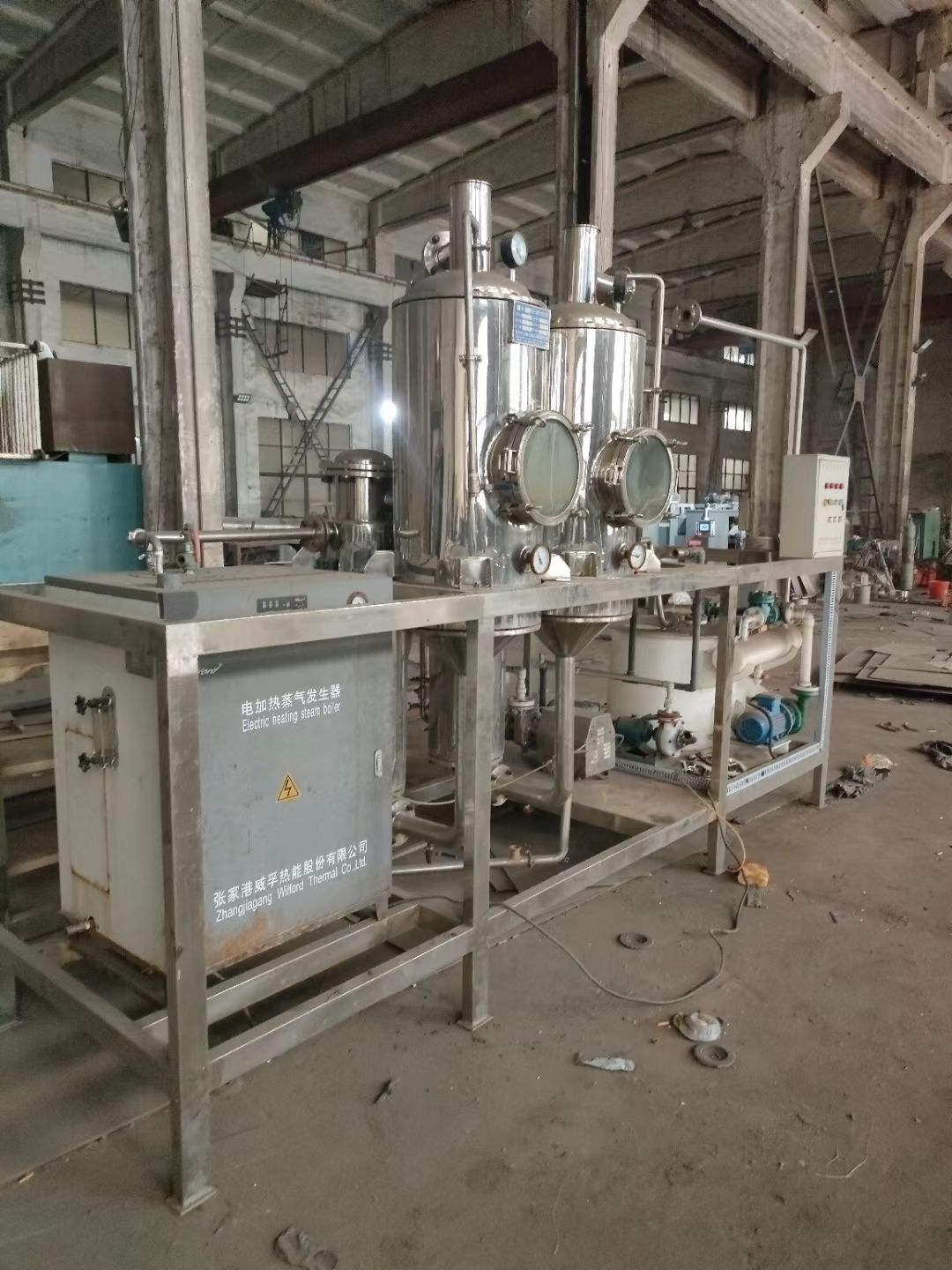 转让二手浓缩蒸发器 一套容积500升撬装式双效废水-2