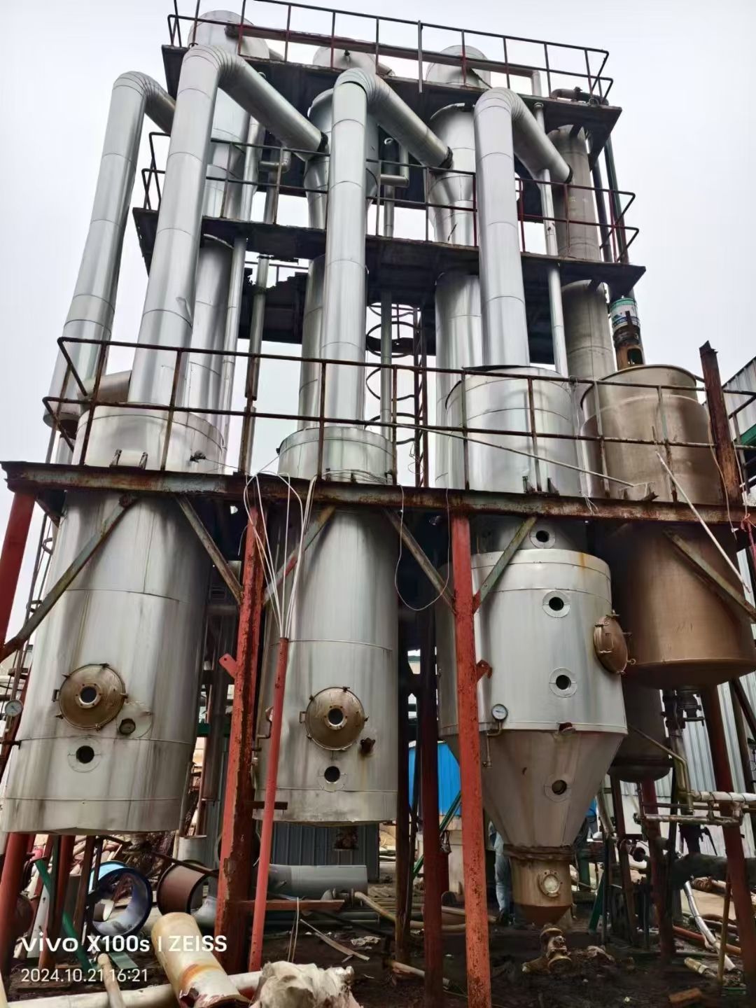 转让二手浆膜蒸发器 一套三效三吨材质316L浆膜式-1