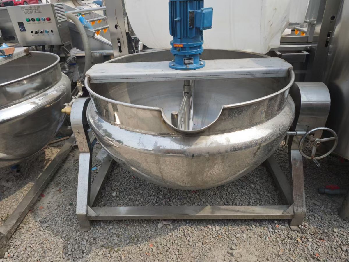 转让二手蒸汽夹层锅 两台容积600L倾斜搅拌蒸汽夹-2