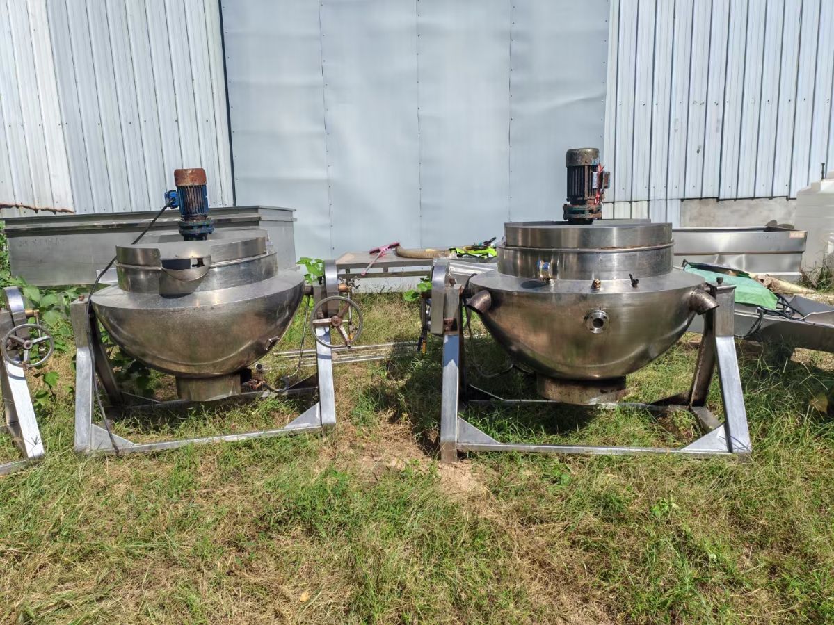 转让二手倾斜搅拌夹层锅 四台容积300L导热油加热-2